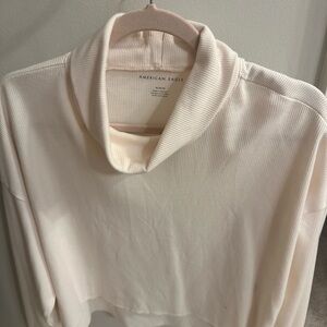 American Eagle Cream Waffle Knit Cowl Neck Top | Size M
